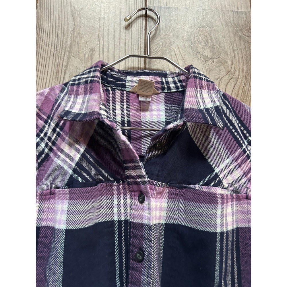 Duluth Trading Co Womens Large Purple Plaid Free Swing Flannel Button Shirt L - Picture 6 of 6